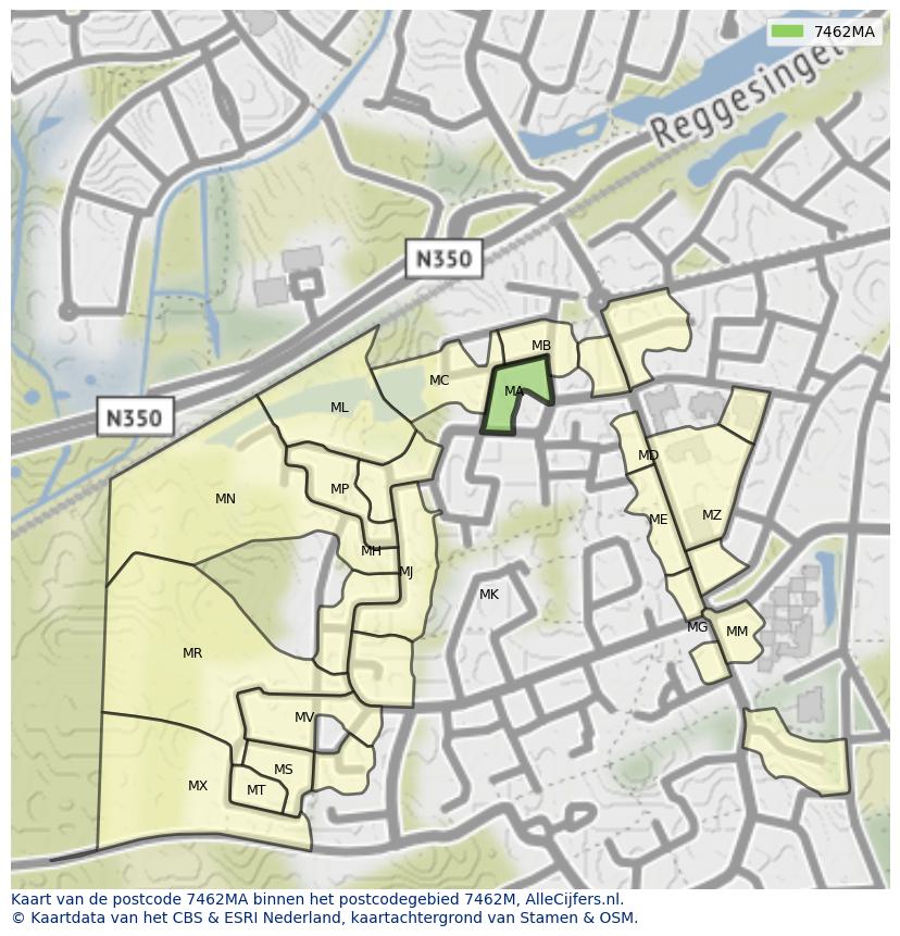 Afbeelding van het postcodegebied 7462 MA op de kaart.