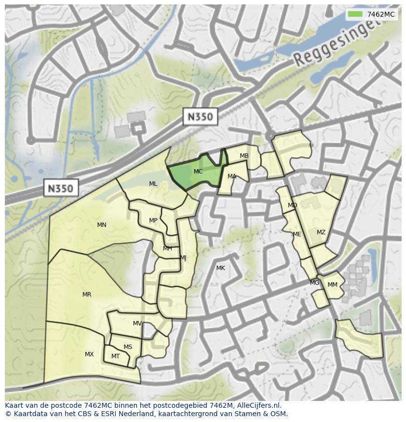 Afbeelding van het postcodegebied 7462 MC op de kaart.