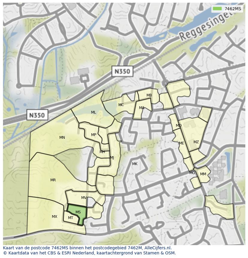 Afbeelding van het postcodegebied 7462 MS op de kaart.
