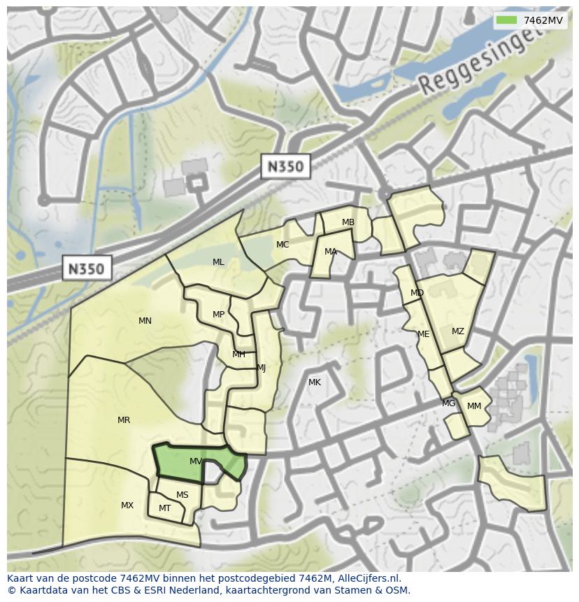 Afbeelding van het postcodegebied 7462 MV op de kaart.
