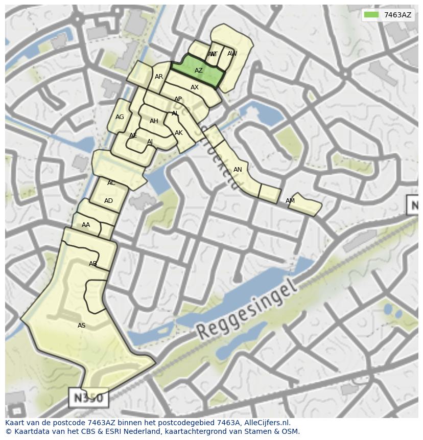 Afbeelding van het postcodegebied 7463 AZ op de kaart.