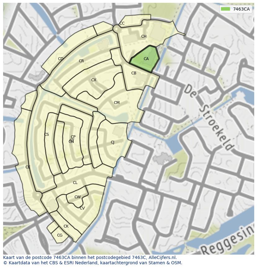 Afbeelding van het postcodegebied 7463 CA op de kaart.