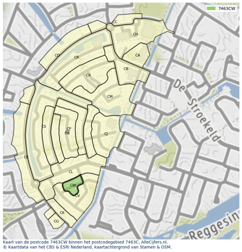 Afbeelding van het postcodegebied 7463 CW op de kaart.