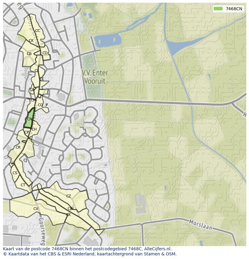 Afbeelding van het postcodegebied 7468 CN op de kaart.