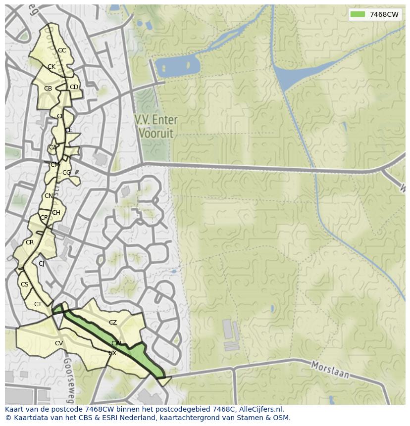 Afbeelding van het postcodegebied 7468 CW op de kaart.