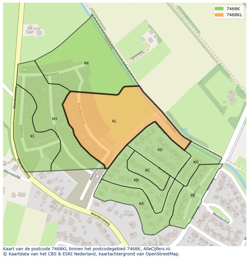 Afbeelding van het postcodegebied 7468 KL op de kaart.