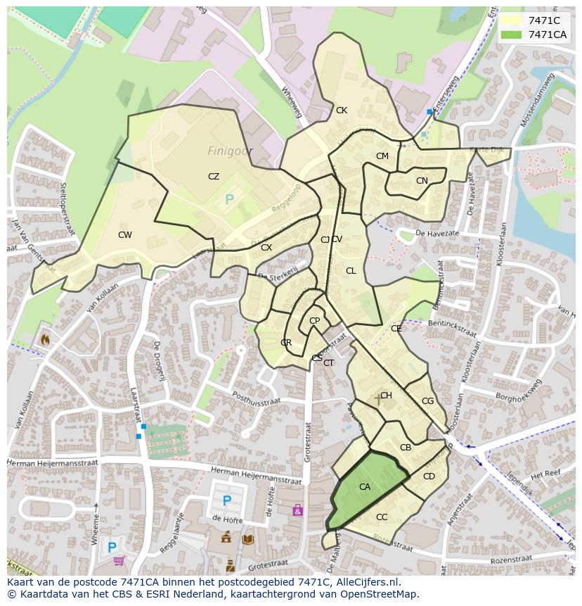 Afbeelding van het postcodegebied 7471 CA op de kaart.