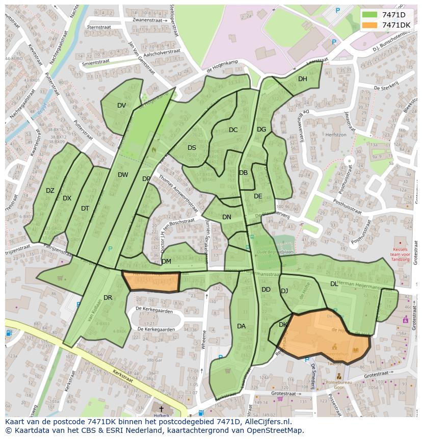 Afbeelding van het postcodegebied 7471 DK op de kaart.