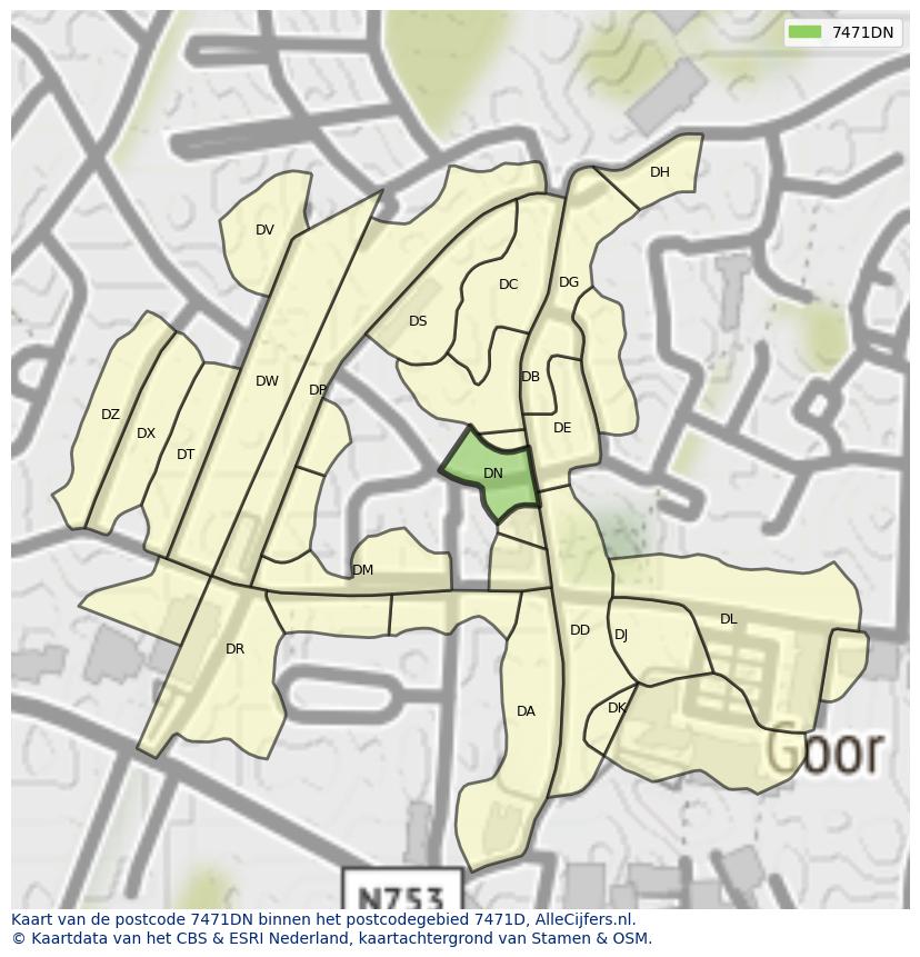 Afbeelding van het postcodegebied 7471 DN op de kaart.