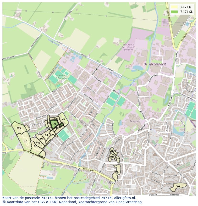 Afbeelding van het postcodegebied 7471 XL op de kaart.