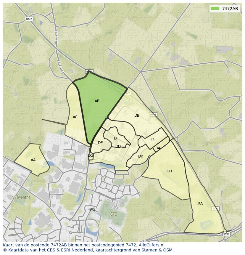 Afbeelding van het postcodegebied 7472 AB op de kaart.
