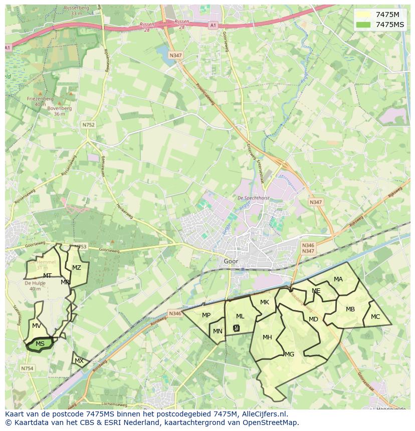 Afbeelding van het postcodegebied 7475 MS op de kaart.