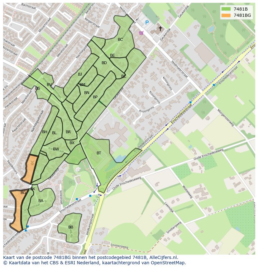 Afbeelding van het postcodegebied 7481 BG op de kaart.