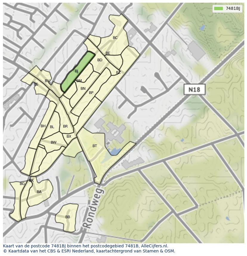 Afbeelding van het postcodegebied 7481 BJ op de kaart.