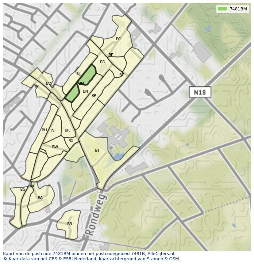 Afbeelding van het postcodegebied 7481 BM op de kaart.