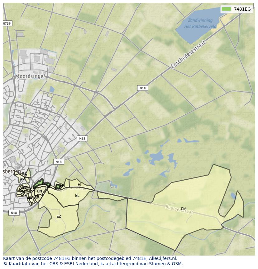 Afbeelding van het postcodegebied 7481 EG op de kaart.