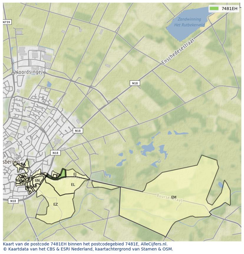 Afbeelding van het postcodegebied 7481 EH op de kaart.