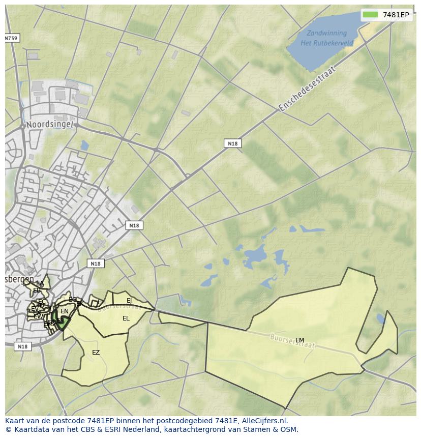 Afbeelding van het postcodegebied 7481 EP op de kaart.