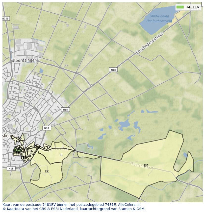 Afbeelding van het postcodegebied 7481 EV op de kaart.