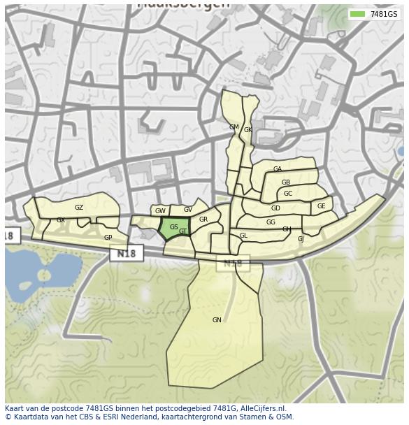 Afbeelding van het postcodegebied 7481 GS op de kaart.