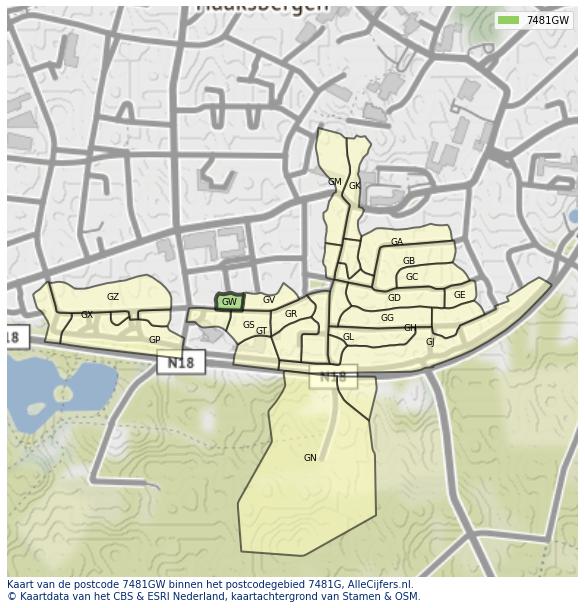 Afbeelding van het postcodegebied 7481 GW op de kaart.