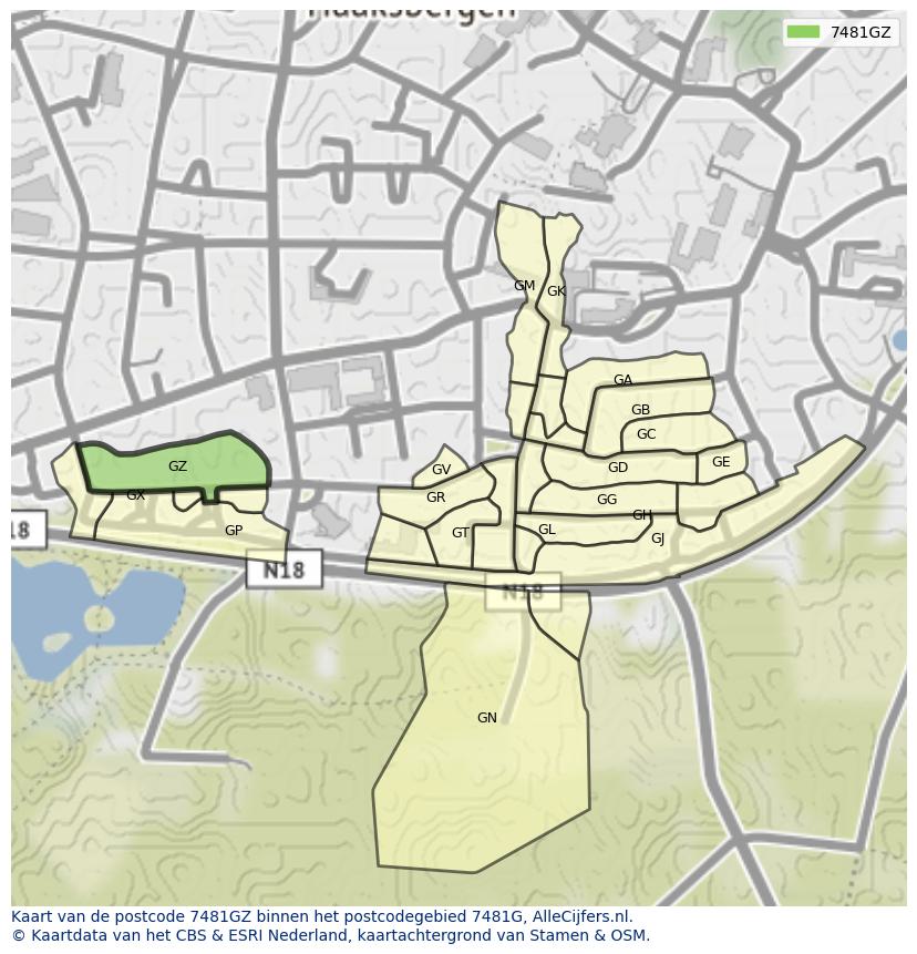 Afbeelding van het postcodegebied 7481 GZ op de kaart.