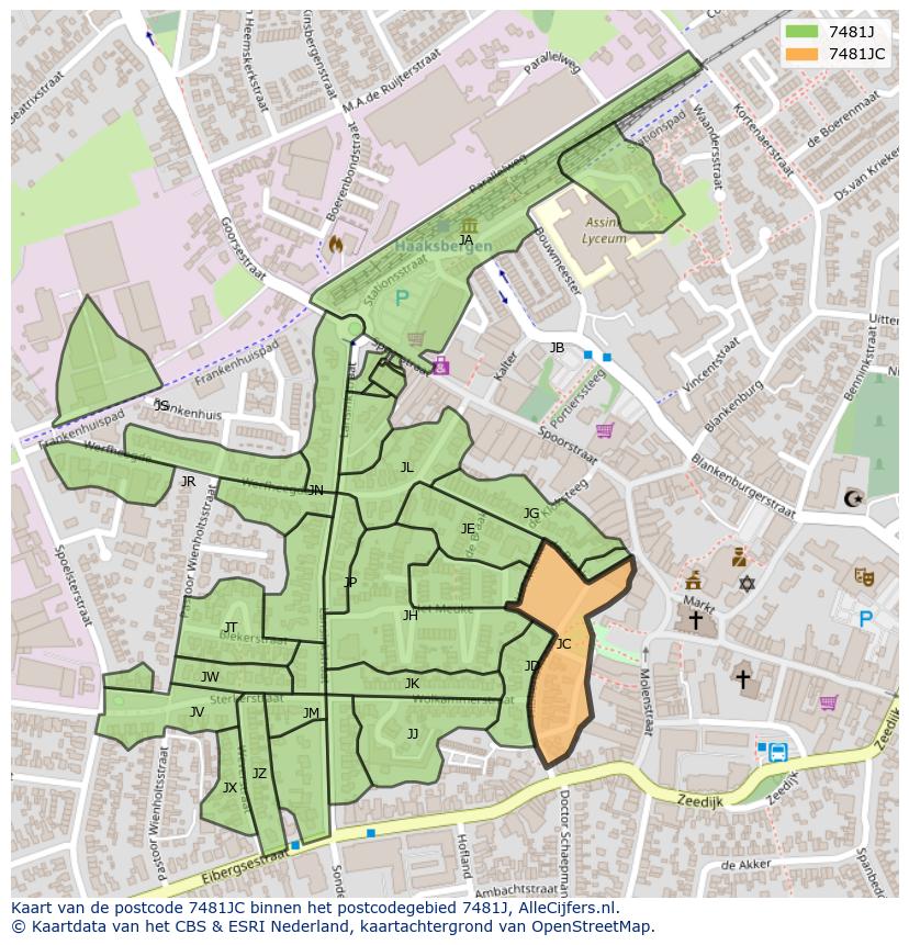 Afbeelding van het postcodegebied 7481 JC op de kaart.