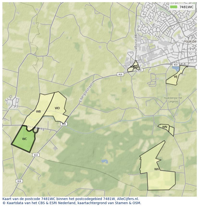 Afbeelding van het postcodegebied 7481 WC op de kaart.