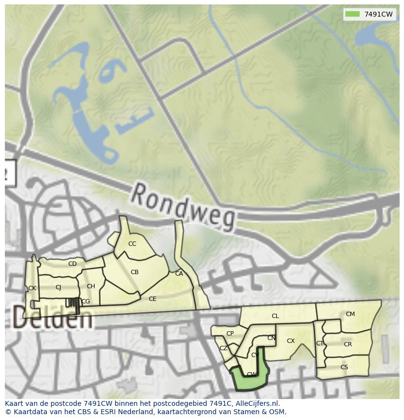 Afbeelding van het postcodegebied 7491 CW op de kaart.