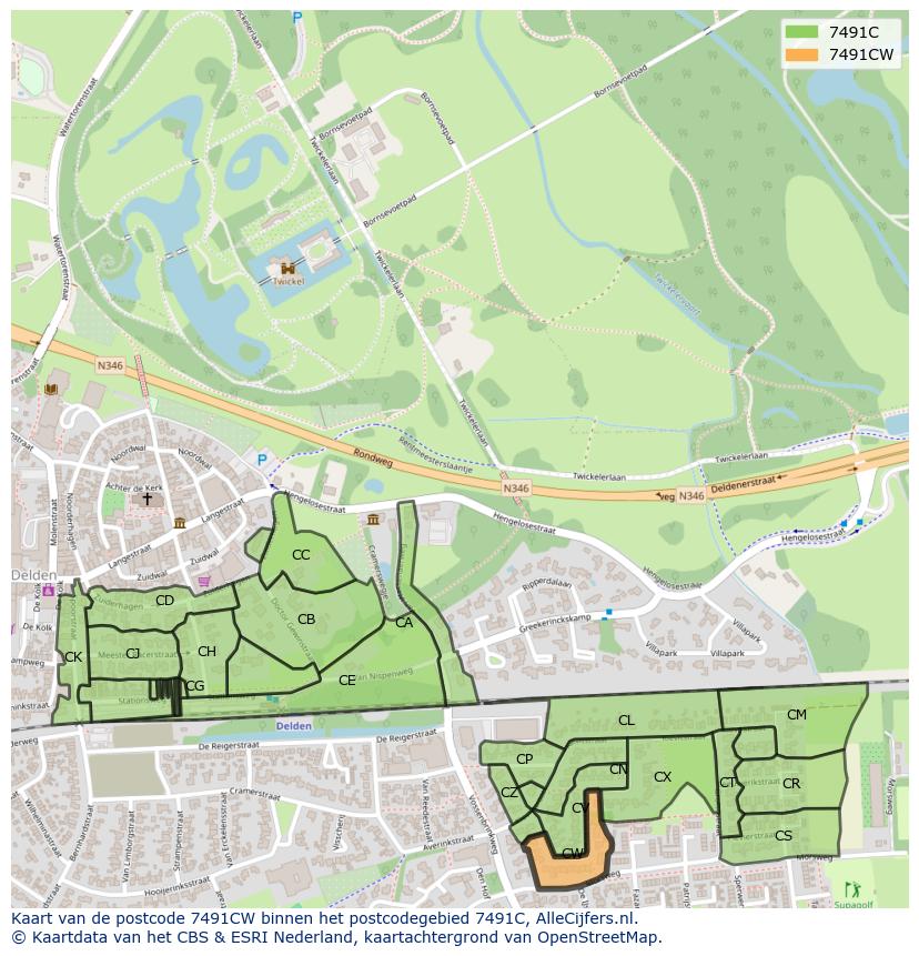 Afbeelding van het postcodegebied 7491 CW op de kaart.