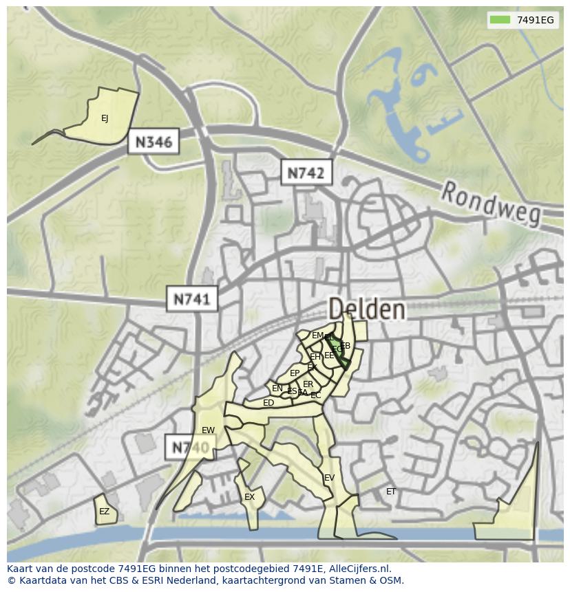 Afbeelding van het postcodegebied 7491 EG op de kaart.