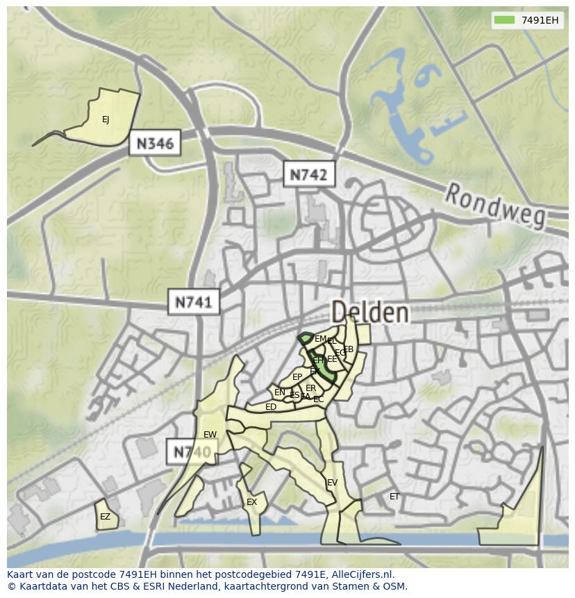 Afbeelding van het postcodegebied 7491 EH op de kaart.