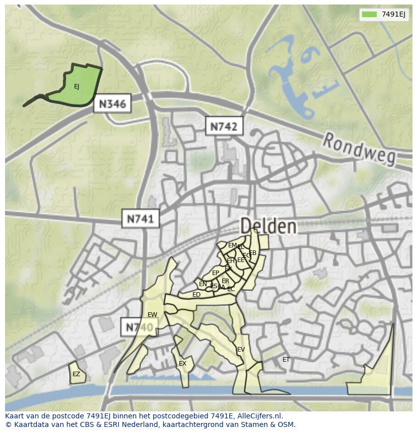 Afbeelding van het postcodegebied 7491 EJ op de kaart.