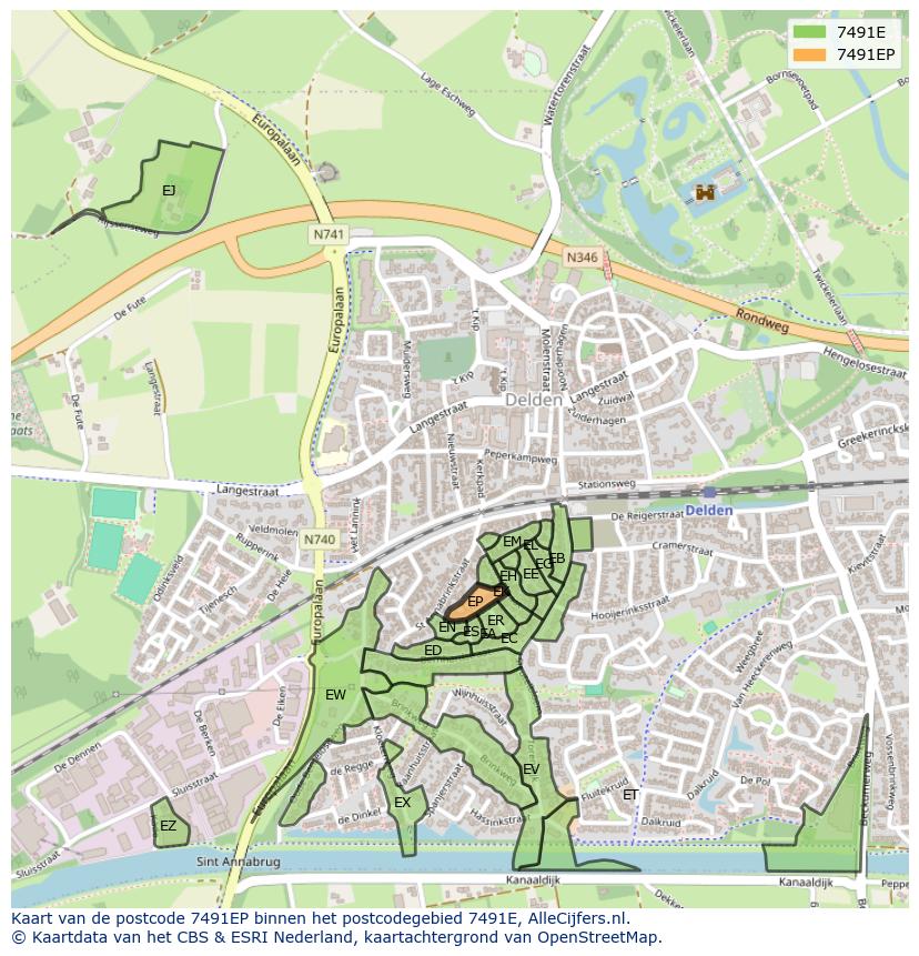 Afbeelding van het postcodegebied 7491 EP op de kaart.