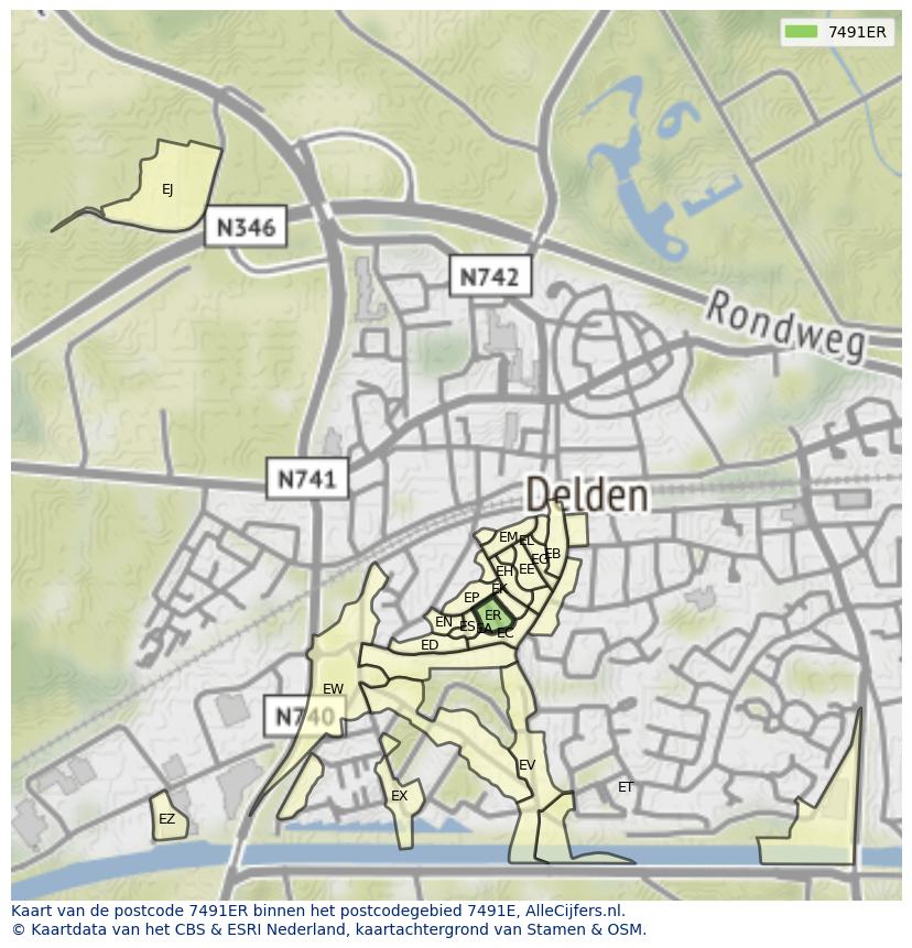 Afbeelding van het postcodegebied 7491 ER op de kaart.