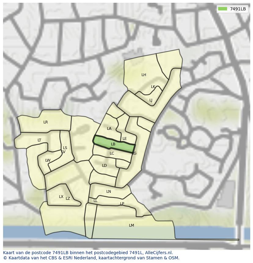 Afbeelding van het postcodegebied 7491 LB op de kaart.