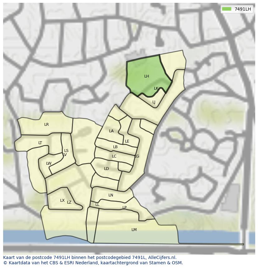 Afbeelding van het postcodegebied 7491 LH op de kaart.