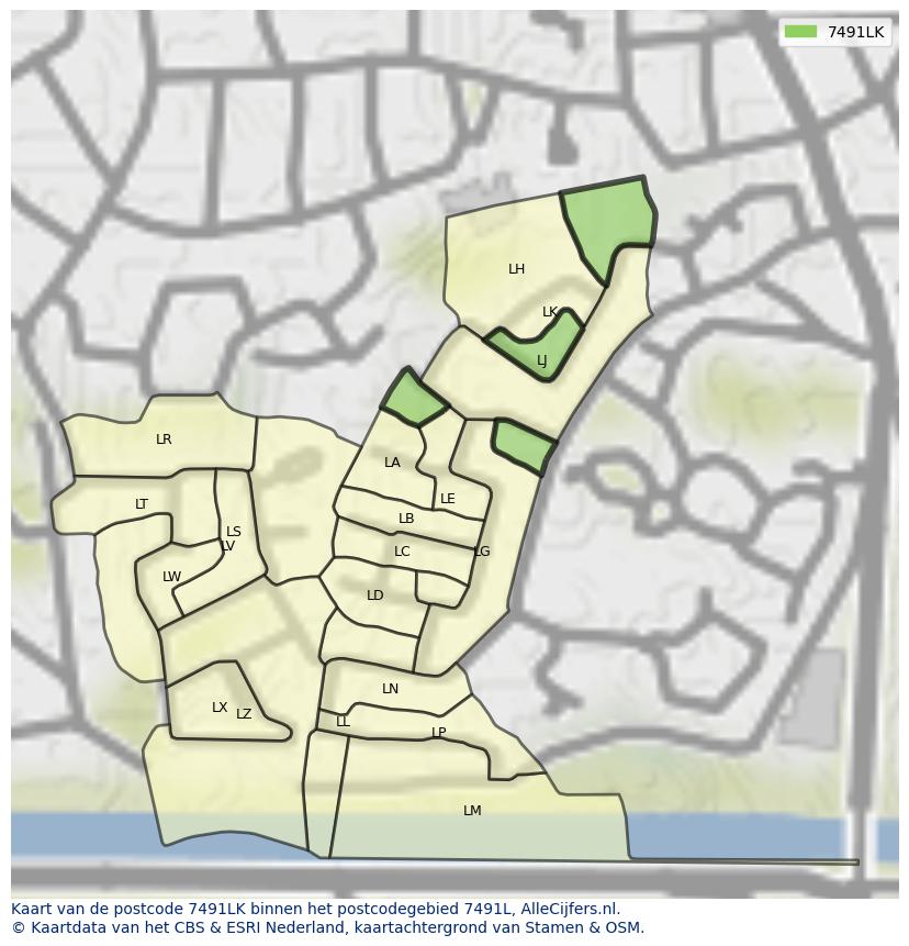 Afbeelding van het postcodegebied 7491 LK op de kaart.