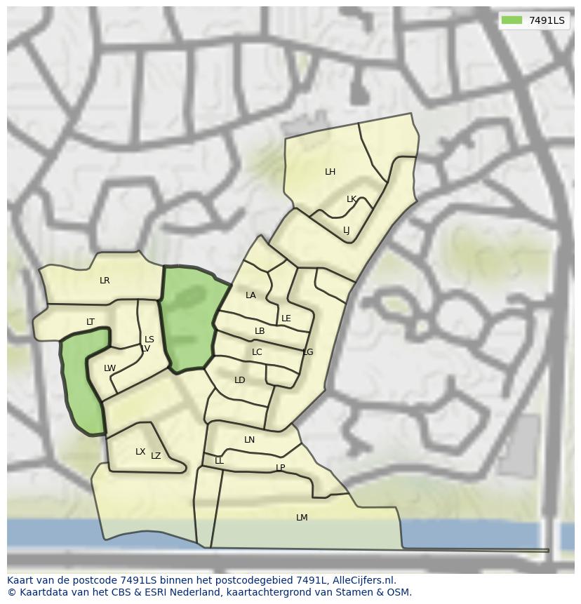 Afbeelding van het postcodegebied 7491 LS op de kaart.