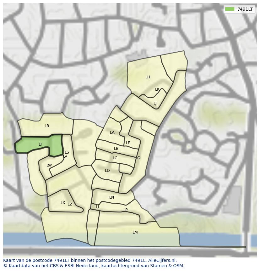 Afbeelding van het postcodegebied 7491 LT op de kaart.