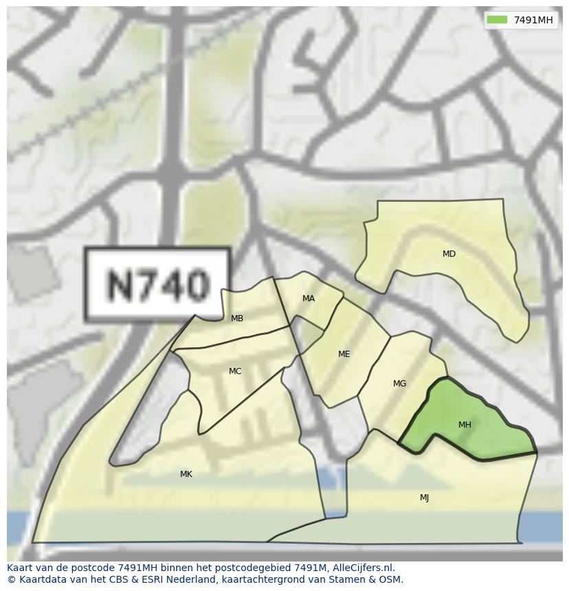 Afbeelding van het postcodegebied 7491 MH op de kaart.