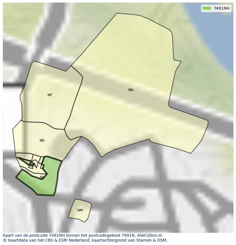 Afbeelding van het postcodegebied 7491 NH op de kaart.