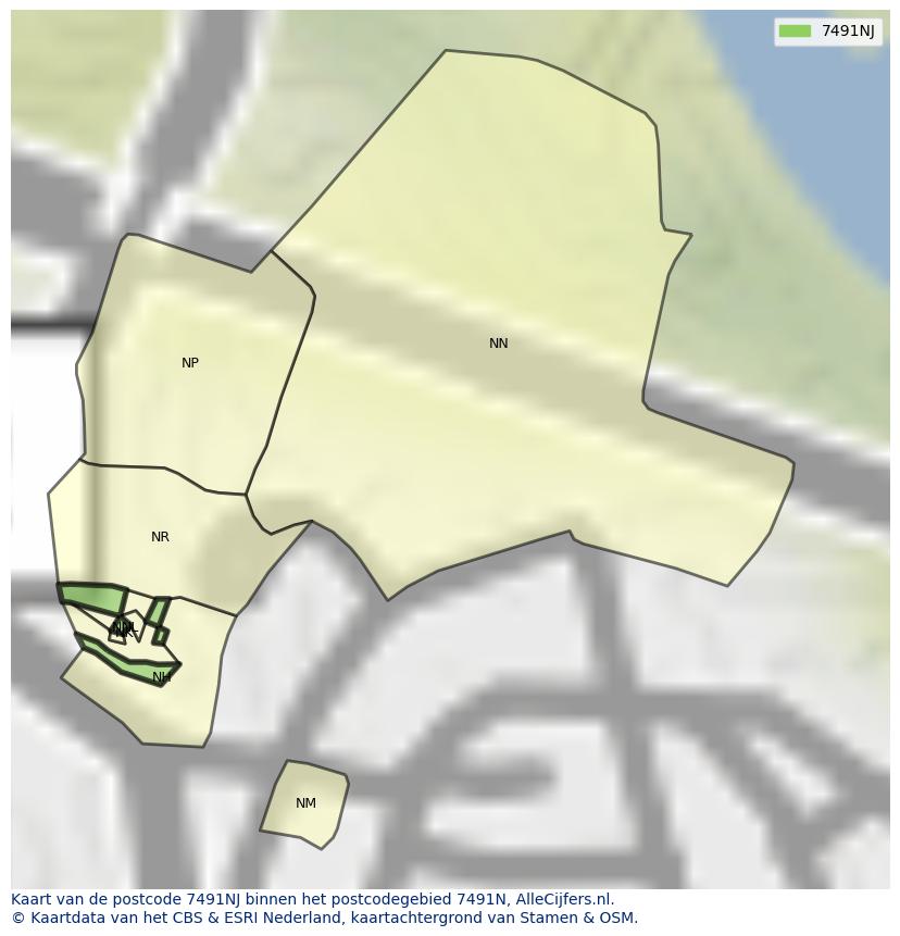 Afbeelding van het postcodegebied 7491 NJ op de kaart.