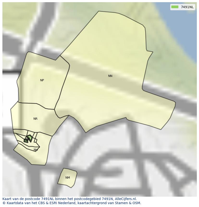 Afbeelding van het postcodegebied 7491 NL op de kaart.
