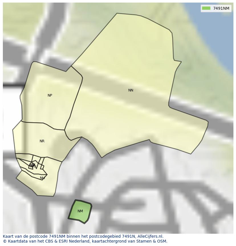 Afbeelding van het postcodegebied 7491 NM op de kaart.