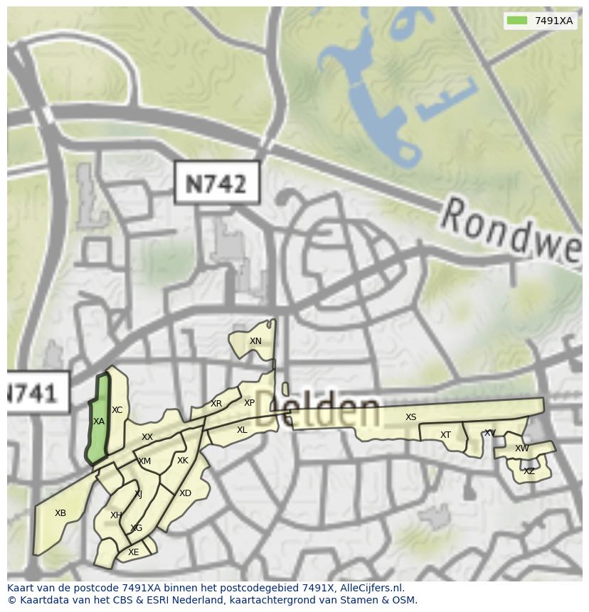 Afbeelding van het postcodegebied 7491 XA op de kaart.