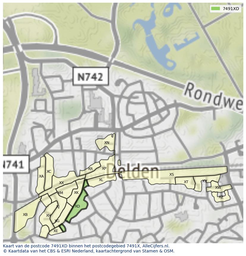 Afbeelding van het postcodegebied 7491 XD op de kaart.