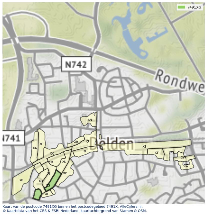 Afbeelding van het postcodegebied 7491 XG op de kaart.