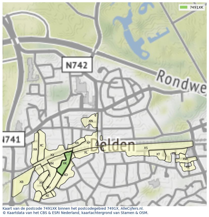 Afbeelding van het postcodegebied 7491 XK op de kaart.