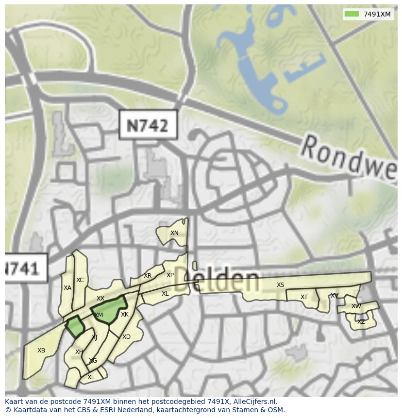 Afbeelding van het postcodegebied 7491 XM op de kaart.